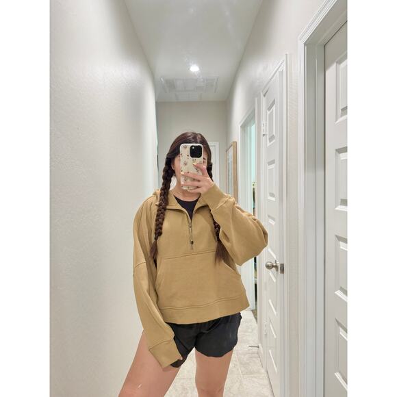 lululemon athletica Tops - Lululemon tan scuba 1/2 zip hoodie - size XL/XXL